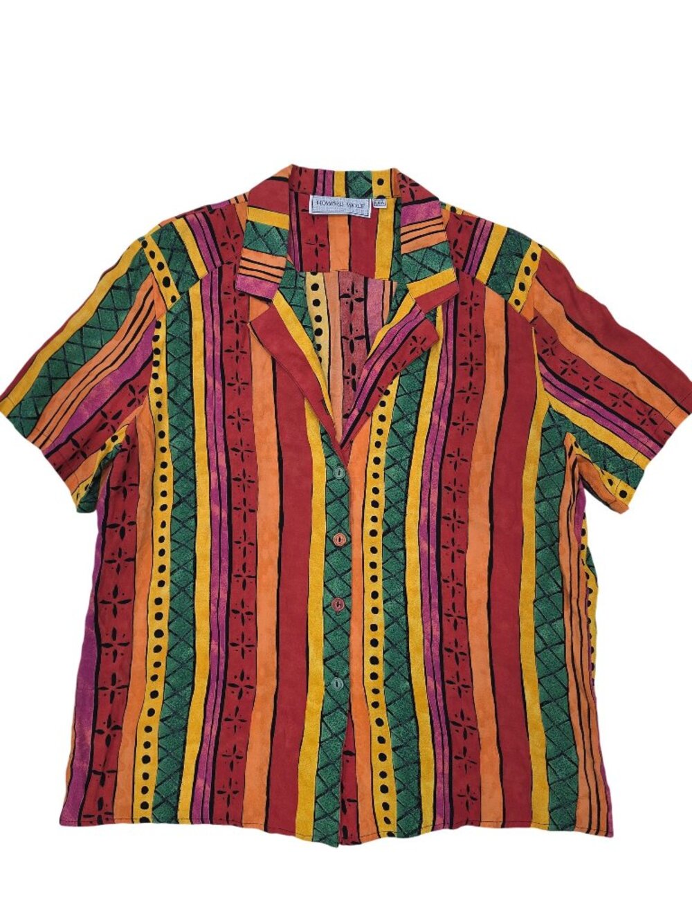 Howard Wolf Womens Multicolor Striped Short Sleeve Button-Up Top Size M